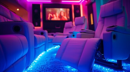 Obraz premium Luxurious Home Theater Seating with Ambient Lighting.