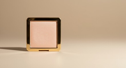 Luxurious Makeup Product Display with Gold Highlighting Compact on Beige Background