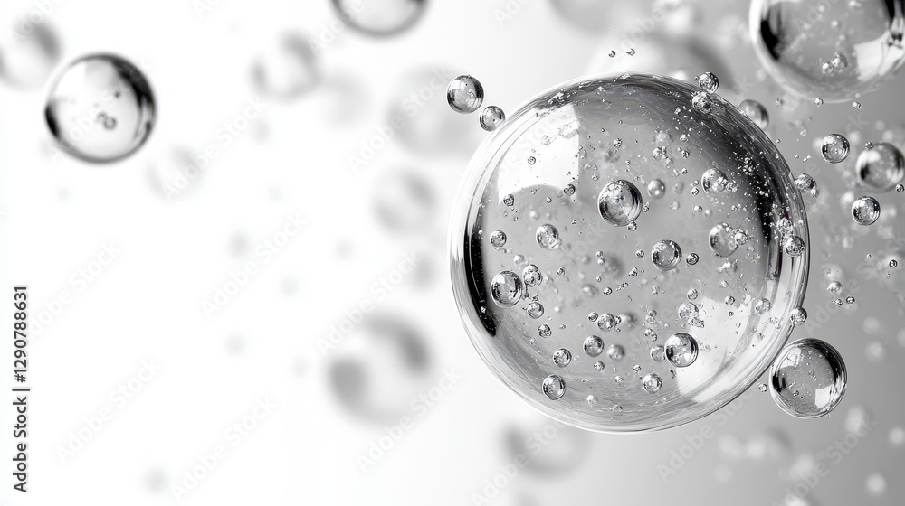 Poster a clean, high-contrast digital image of multiple bubbles floating separately, drawn with perfect bla