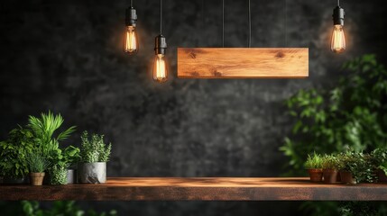 This image showcases a rustic wooden light fixture surrounded by green plants, creating a warm ambiance in a natural setting perfect for any decor style.