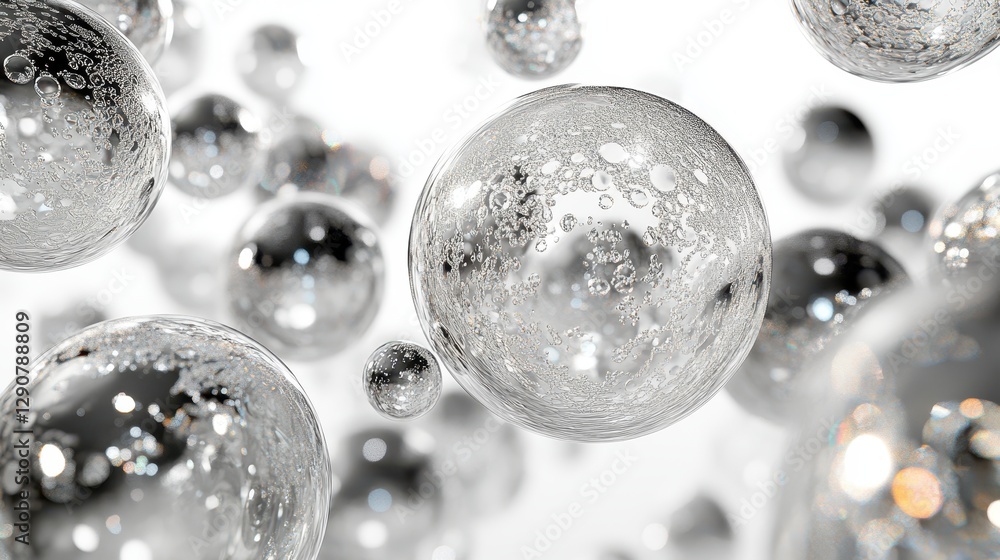 Poster a delicate pattern of individual bubbles outlined in black, featuring soft white reflections, appear
