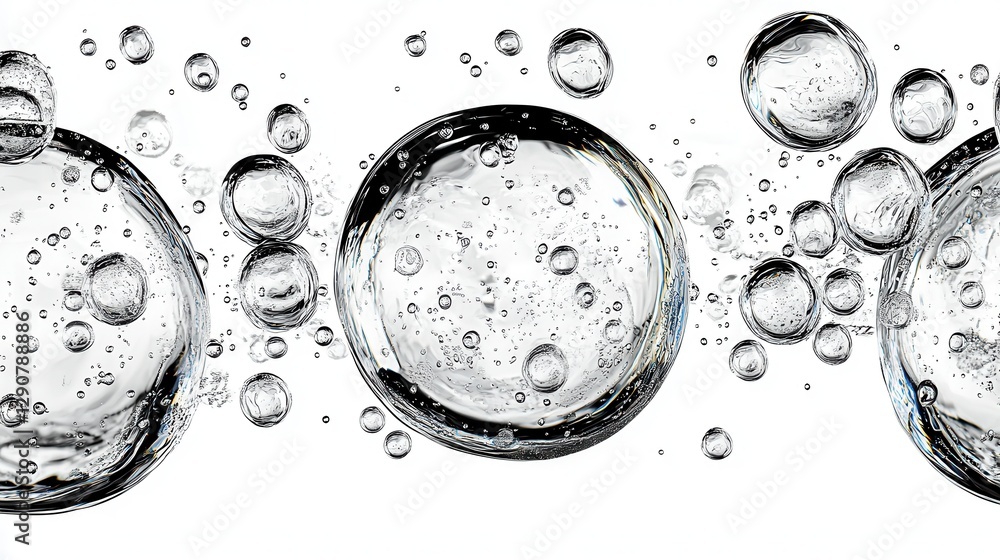 Poster a delicate pattern of individual bubbles outlined in black, featuring soft white reflections, appear