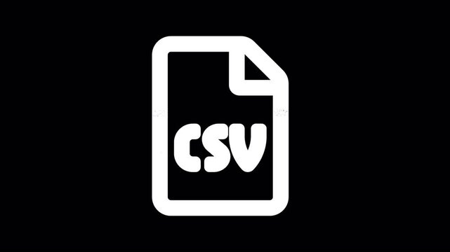 Icon file csv is distorted. Glitch. Noise, chromatic aberration, geometric distortion. Transparent background, looped. In-Out looped. Alpha BW at the end