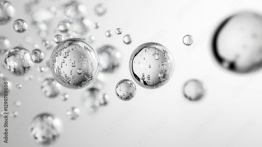 Poster a delicate pattern of individual bubbles outlined in black, featuring soft white reflections, appear