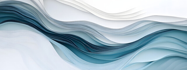 Fototapeta premium A close-up of the top part of an illustration in beige and light blue tones with flowing lines 