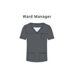 Ward staff Ward Manager clothing flat fashion illustration scrubs design. Workwear template for hospital wards, medical fashion designers. 