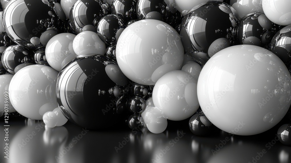 Aufkleber a striking digital image of black and white bubbles, symmetrically arranged with a sleek and refined