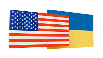 3D model of the flag of America and Ukraine on a white background, flags of two countries, friendship