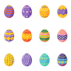 Set of Decorated Easter Eggs, Holiday Symbols, Vector Illustration