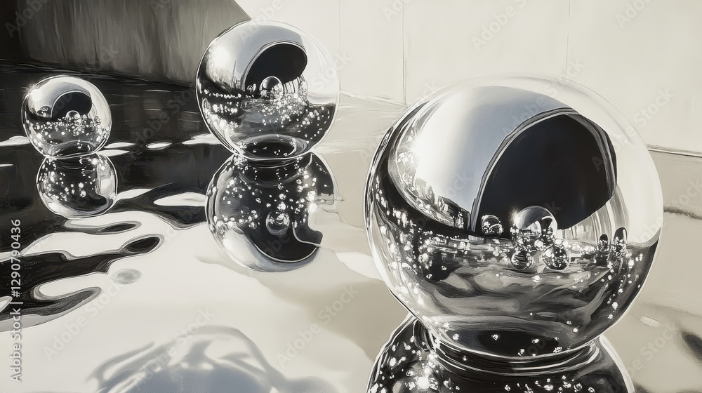 Poster abstract yet methodical collection of monochrome bubbles, each carefully placed and highlighted with