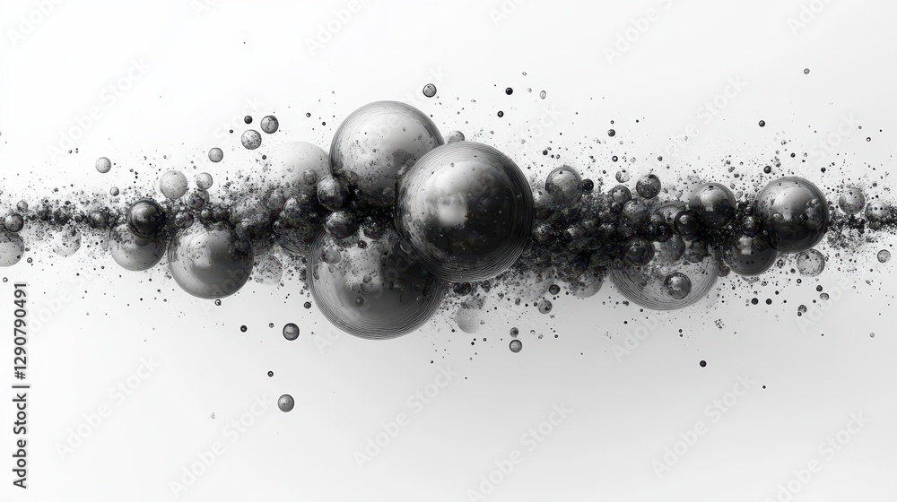 Aufkleber flat, monochromatic bubble arrangement, using only crisp black outlines and white highlights on a cl