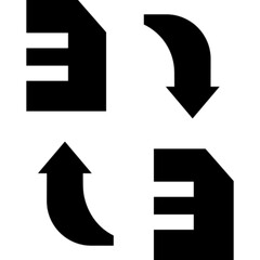 Minimalist file transfer glyph icon in a monochrome vector style. This simple design symbolizes data exchange, cloud storage, document sharing, and digital communication, making it ideal for IT, busin