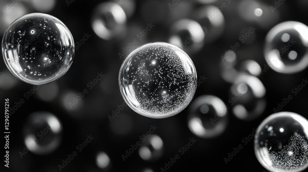 Poster group of floating bubbles, each uniquely shaped but maintaining perfect contrast with bold black edg