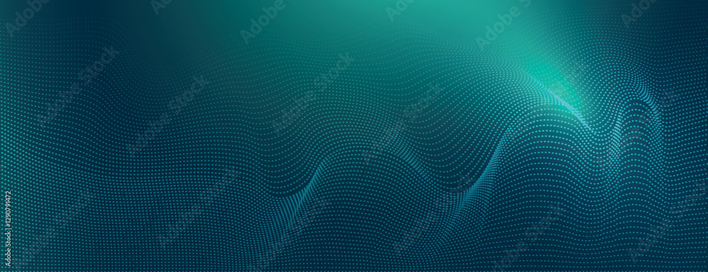 Poster abstract teal background with a wavy, dotted texture. the teal background creates a dynamic, flowing