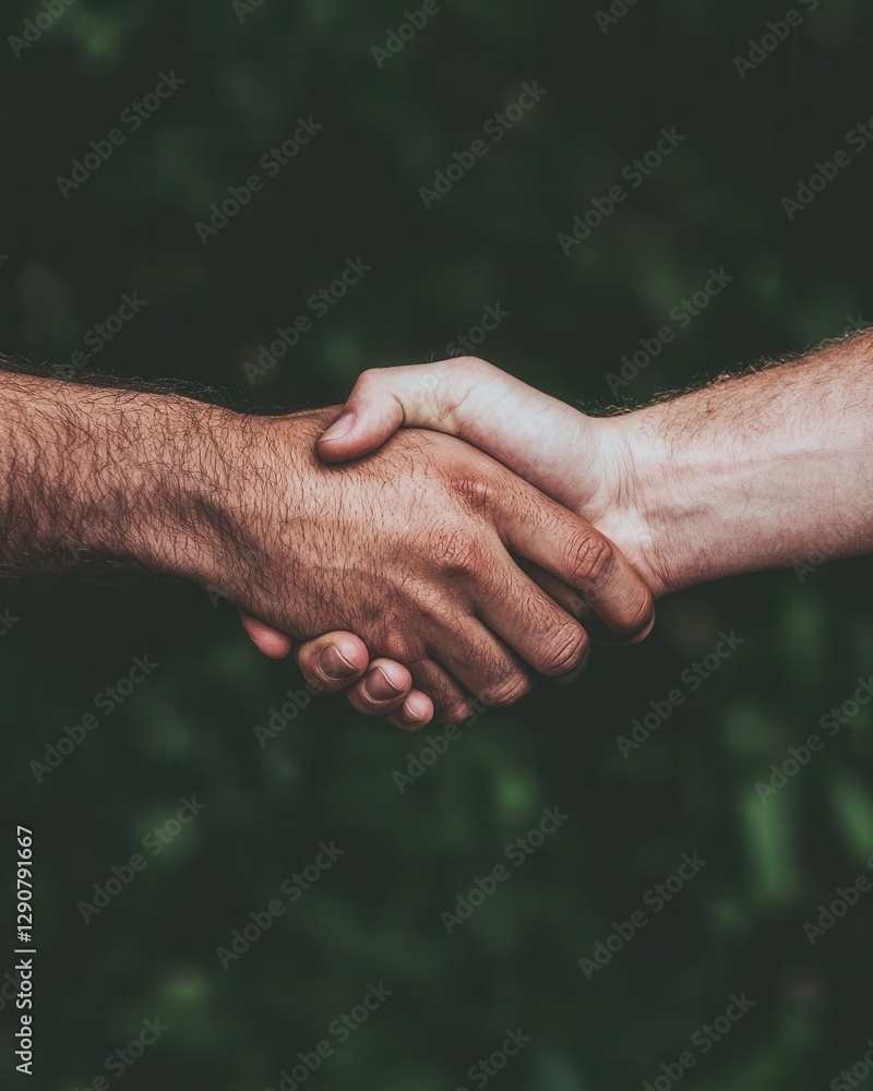 Aufkleber collaborative handshake between diverse individuals in nature symbolizing unity and trust