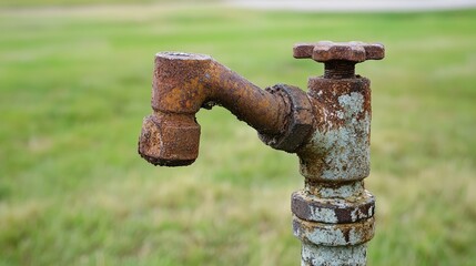A faucet covered in rust and calcium deposits from hard water.