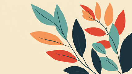 Colorful Floral Pattern with Abstract Flowers and Set of Autumn Leaves on White Background Art & Illustration