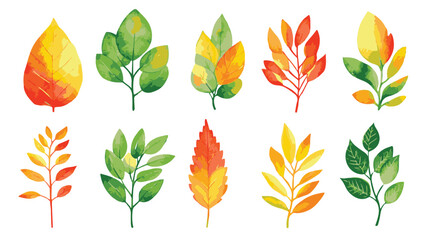 Colorful Floral Pattern with Abstract Flowers and Set of Autumn Leaves on White Background Art & Illustration