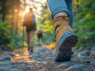 Enjoying a hiking adventure through a forest trail