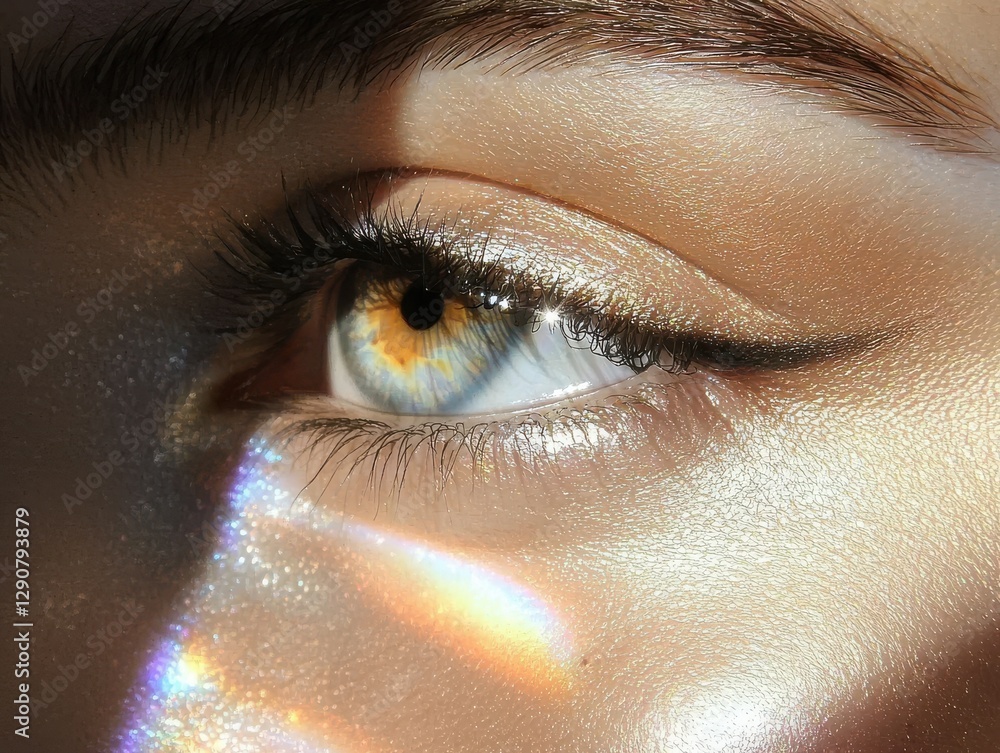 Aufkleber captivating eye close-up with color reflection studio setting artistic environment detailed viewpoin