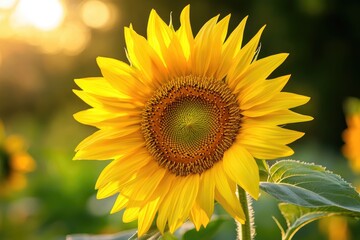 Fototapeta premium A bright yellow sunflower with detailed textures, isolated