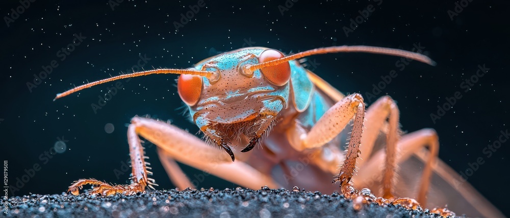 Poster close-up action of a colorful ant nature environment macro detailed view insect life