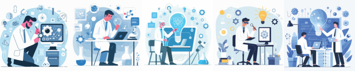 Vector of a professor discovering new research.