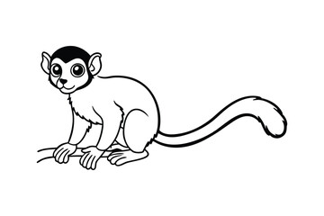Line art of a playful baby squirrel monkey with a long tail vector art illustration for the coloring page