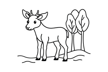 Line art of a tiny baby moose vector art illustration for coloring page.eps