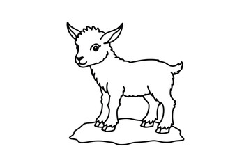 Line art of a tiny baby mountain goat standing on a rock vector art illustration for coloring page.eps