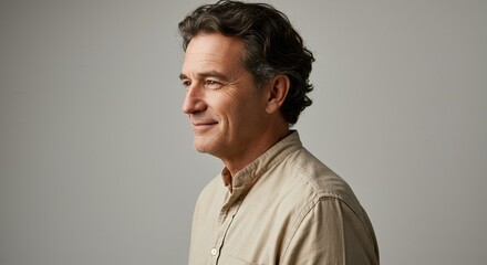 Obraz premium Portrait of a middle aged man from the side in a studio stock photograph