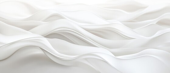 Obraz premium White flowing fabric texture, elegant drapery background, soft waves and smooth lines, minimalist design, delicate silk appearance for modern decor or fashion.