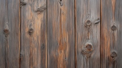 Naklejka premium Weathered wooden panel background, rustic texture for design projects, home decor, and crafting. Natural brown wood grain, knots, and imperfections.
