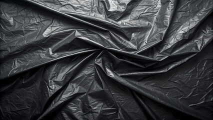 Obraz premium Black crumpled plastic poster texture background conveys sense of neglect and decay, ideal for adding depth