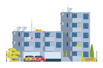 Obraz premium Apartment Building Vector Illustration. Urban Mid-Rise Housing in Flat Style and Clean Design