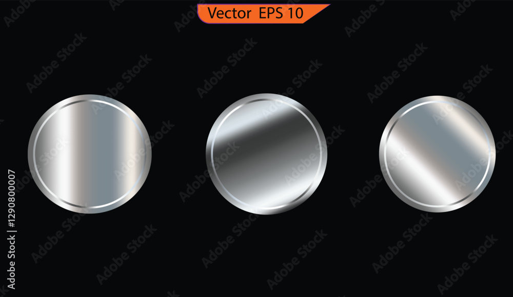 Wall mural buttons for web. buttons for web. set of silver foil texture background. holographic, silver, bronze
