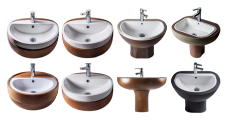 Modern Sinks Collection with Various Designs and Finishes, isolated on transparent background
