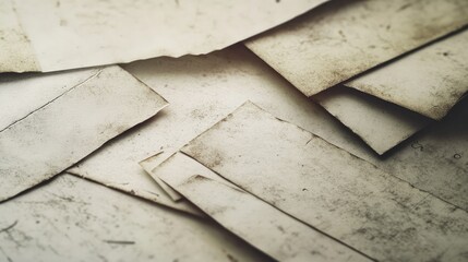 A collection of textured old paper with ink stains and folds, ideal for storytelling or artistic backgrounds