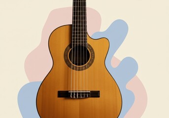 Obraz premium Acoustic Guitar with Artistic Background in Modern Design Illustration for Music Enthusiasts