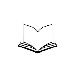 Open book with black outlines, minimalist style, white background.