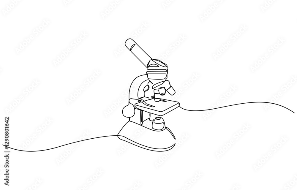 Poster microscope lab simple outline illustration. continuous line drawing of microscope labs, continuous o