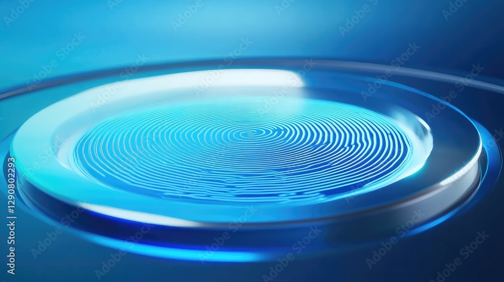 Poster advanced technology showing a digital fingerprint scan on a blue background