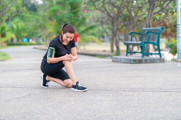 Young woman suffering from while exercising and running.sports and medical concept. Healthcare and sport concept