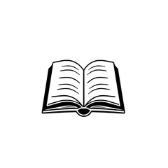 Monochrome illustration of an opened book showing the pages, the book is black and white.