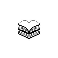 Open Book - Black and White Illustration of a Book with the Leaves Open.