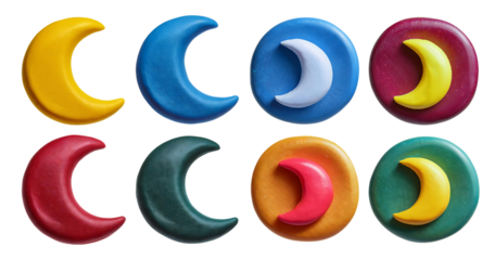 Colorful Crescent Moon Shapes in Various Colors on White Background, isolated on transparent background
