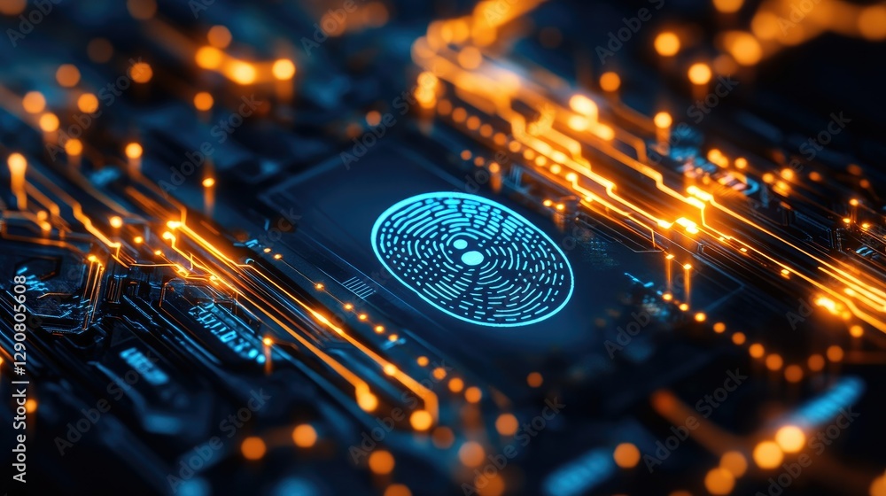 Aufkleber digital security authentication with a glowing biometric handprint scan