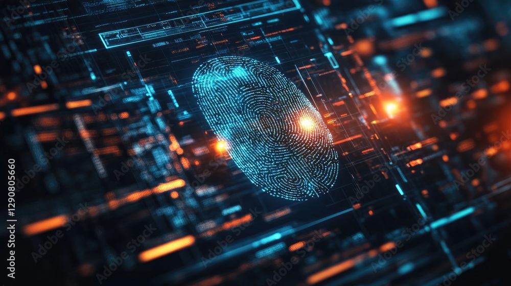 Aufkleber digital security authentication with a glowing biometric handprint scan
