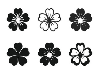 Fototapeta premium Hibiscus Flower Silhouette Vector Icons – Floral Black and White Illustrations.