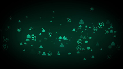 Business and information technology icons set aligned to right.